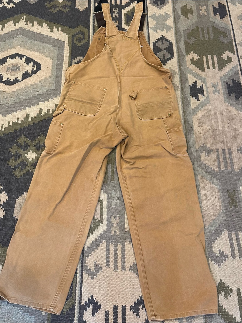 VTG Carhartt R01 Bib Overalls Mens 38 Brown Duck Canvas Double Knee Work - Picture 5 of 16